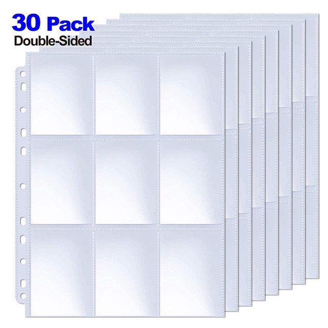 30Packs Double Single Sided Clear Trading Card Sleeves 9 18 Pocket Plastic  Protector for Game,Business